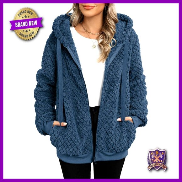 Jackets & Blazers - Oversized Sherpa Fleece Jacket Zip Up Hoodie Cozy Warm Fluffy Chic Women